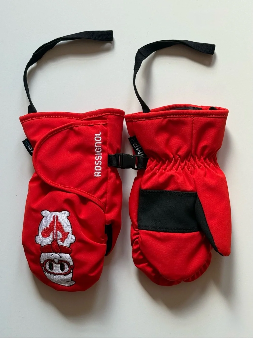 Rossignol Kids Unisex Red Waterproof Mittens with Character Embroidery - Size 4